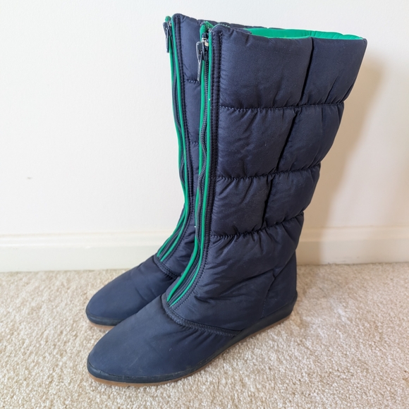 Sporto Shoes - Women's Sz 7 Vintage Sporto Navy and Green Zip Up Puffy Winter Boots